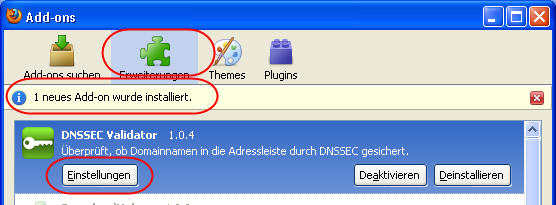 Screenshot DNSSEC Validator konfigurieren 4
