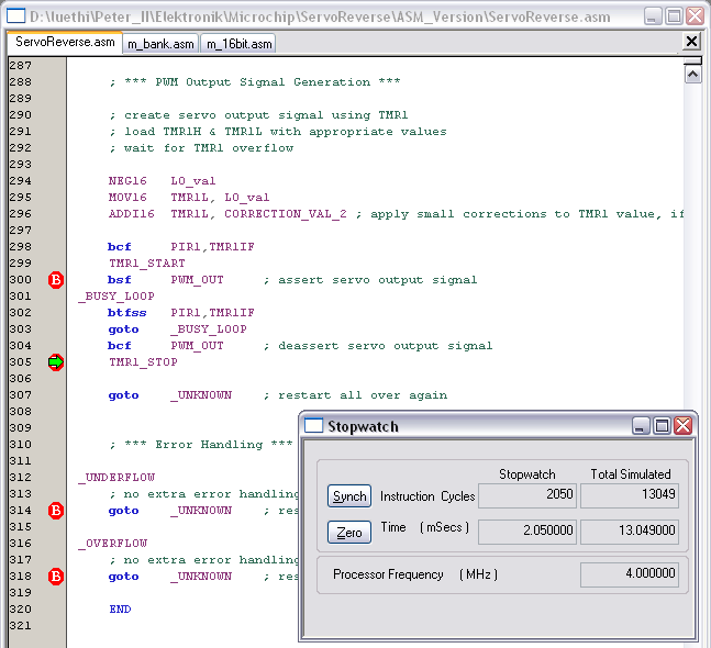 Using the stopwatch within MPSIM