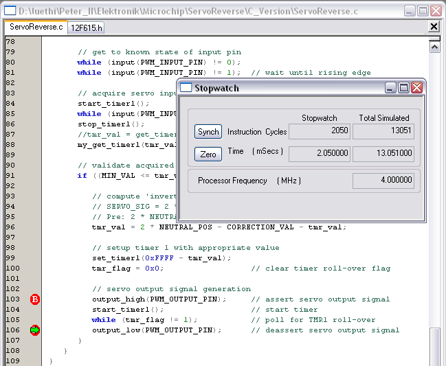 Using the stopwatch within MPSIM