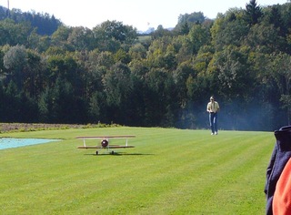 Take-off of Great Planes Super Stearman during maiden flight